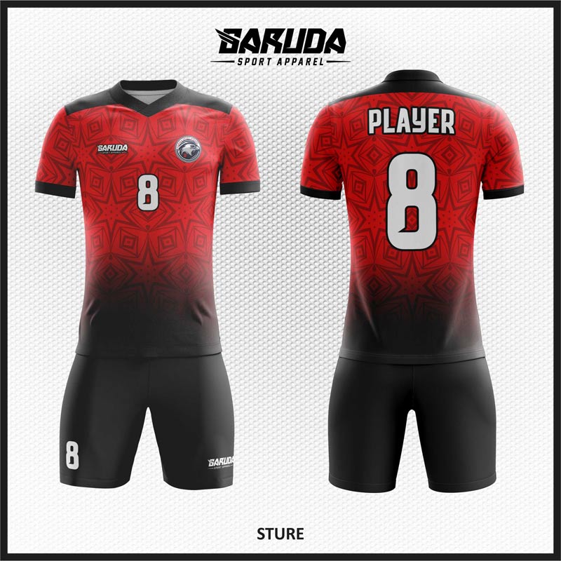 desain jersey futsal merah gradasi hitam