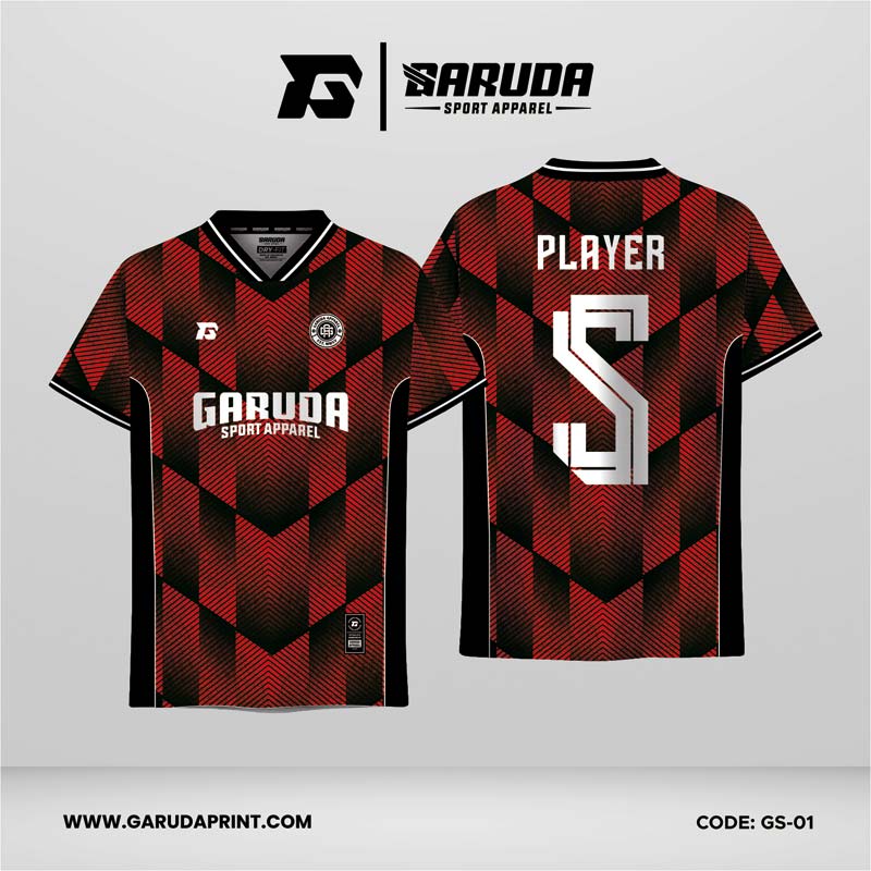 Jersey Futsal Motif Chevron Geometris Marun Hitam
