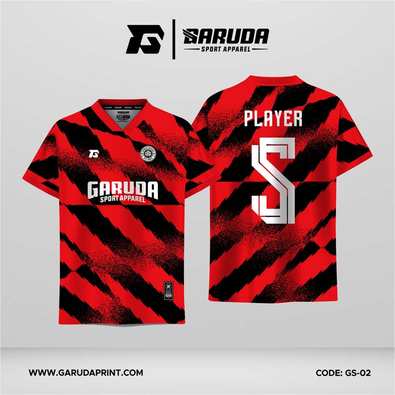 Jersey Futsal Motif Brush Diagonal Merah Hitam