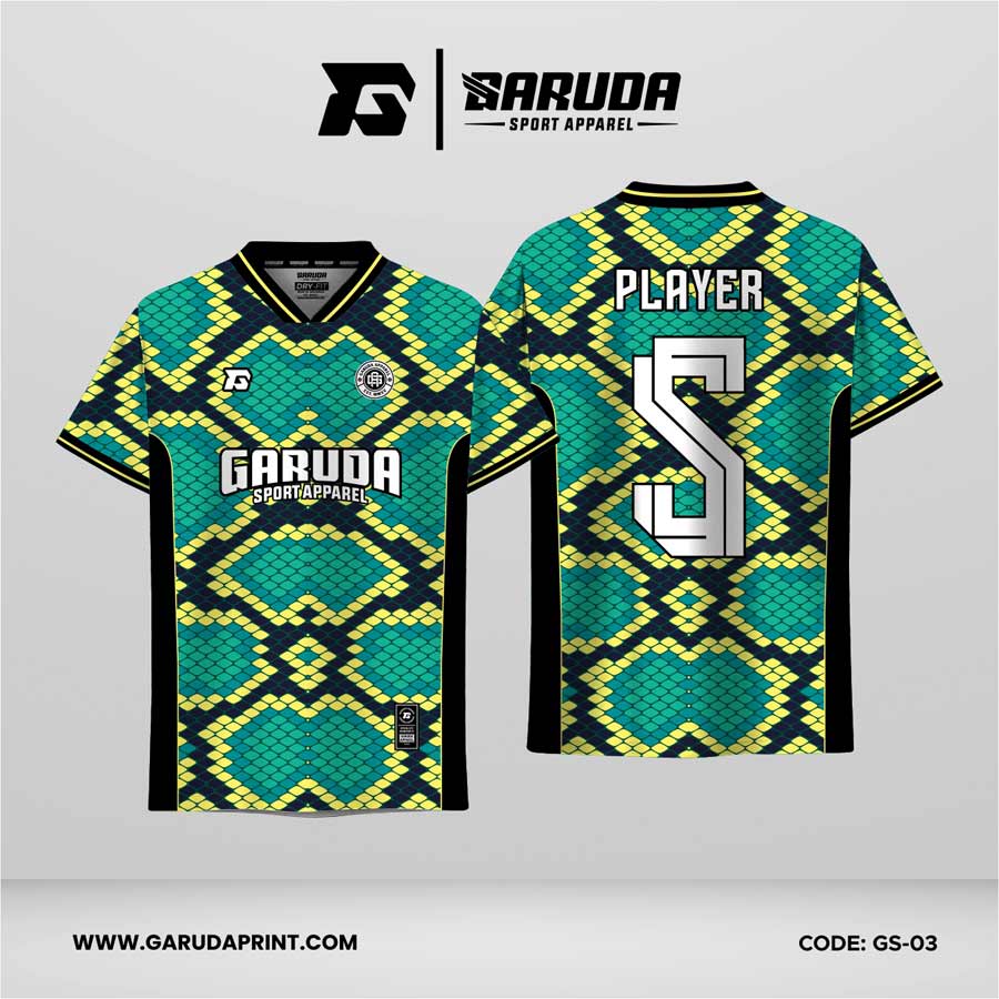Jersey Futsal Motif Sisik Geometris Tosca Kuning Hitam